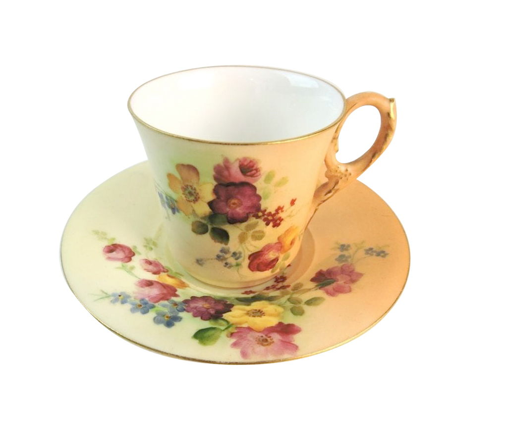 Royal Worcester Ivory Hand Painted Floral Demi-Tasse Cup and