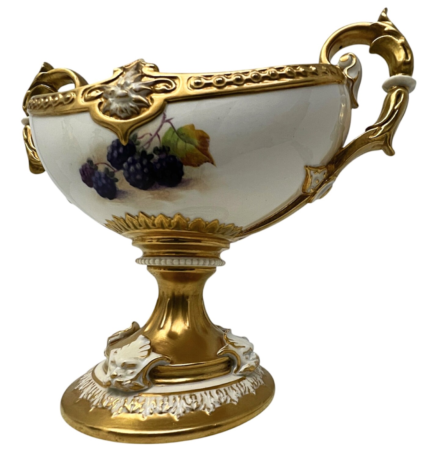 Superb English Royal Worcester Hand-Painted Fruit Pedestal