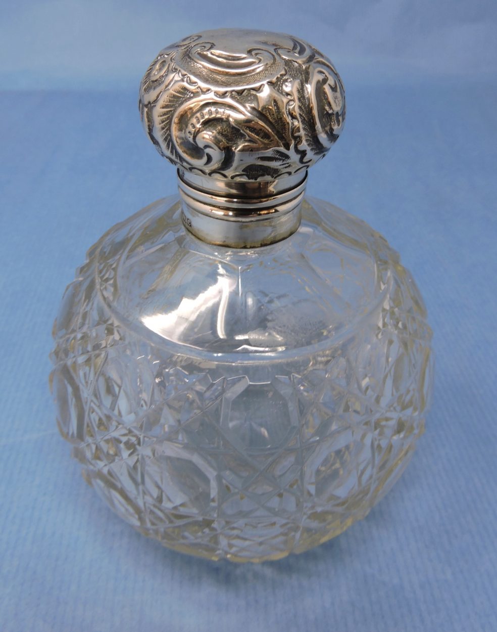 Patterned Clear Crystal Perfume Bottle with English Hallmarked ...