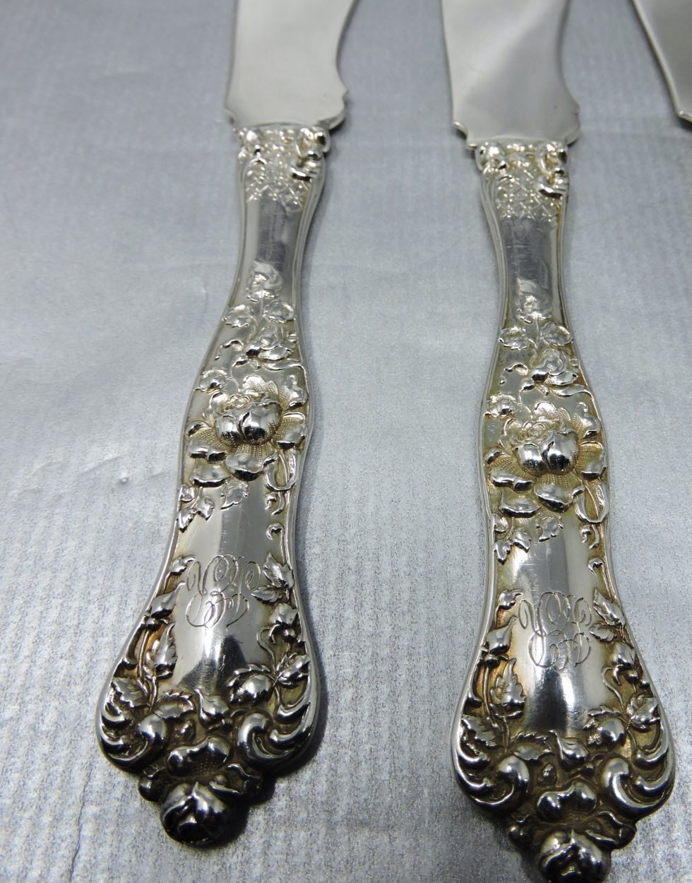 Shiebler & Mauser Solid Sterling Silver 24 Piece (12 Knives, 12 Forks) Fish  Cutlery Set, 1270 Grams - 