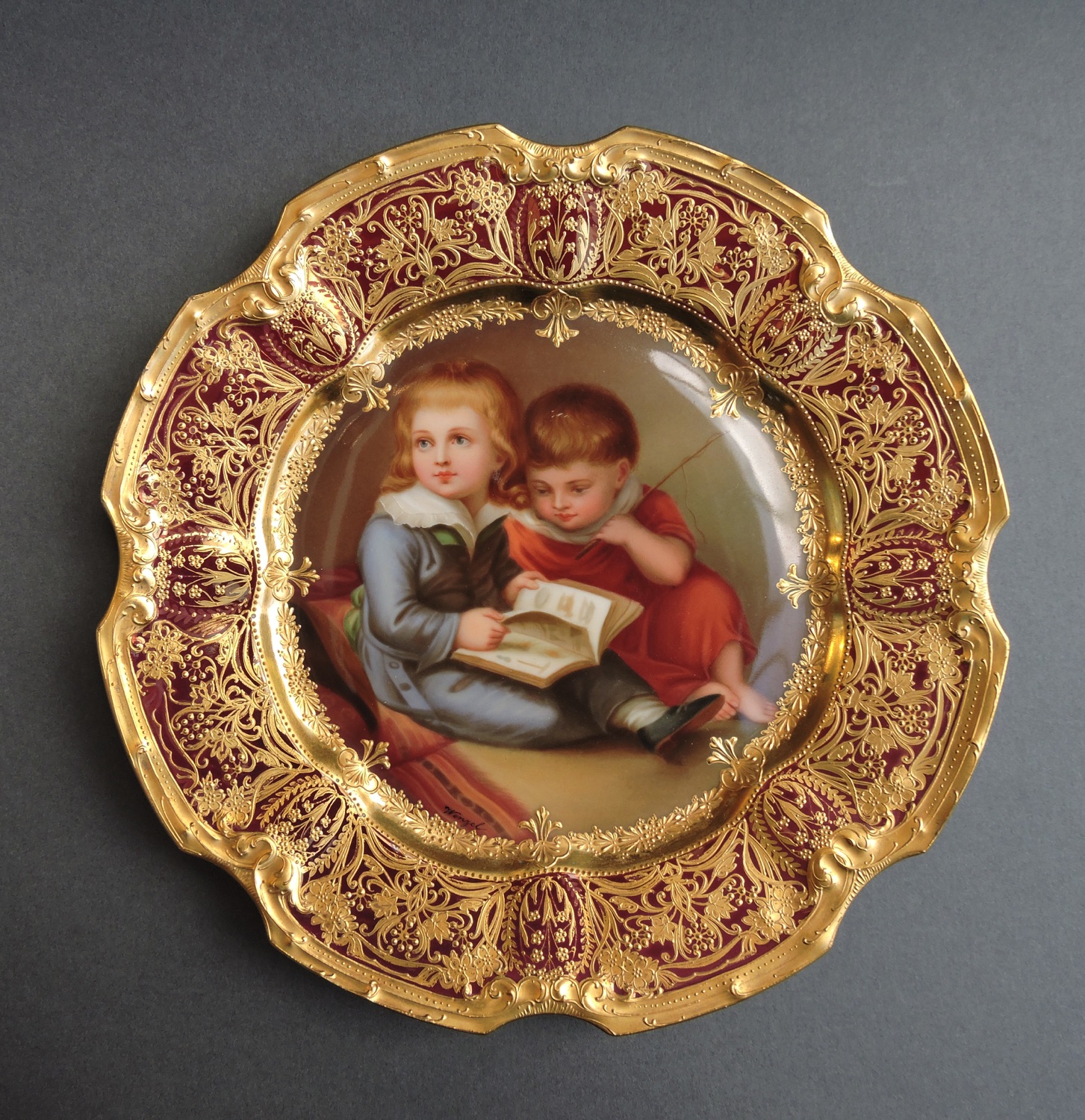 Painting of two children by Vogel - Royal Vienna style plate